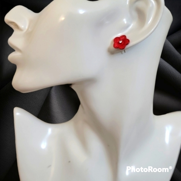 Vintage Jewelry - 3/$30 VTG Red Flower Post Earrings